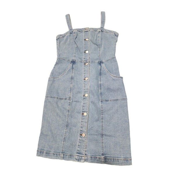 On 34th Women's Denim Pinafore Button-Adjustable Straps Dress Medium - Picture 3 of 8